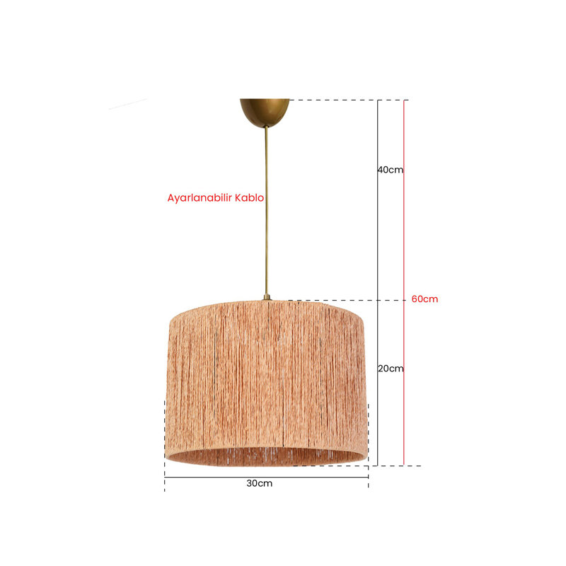 Lustre beige, 23,6 po x 11,8 po | Corps en plastique durable, capuchon en coton, douille E27 (40 W maximum) | Hauteur de câble réglable (jusqu'à 23,6 pouces) | Parfait pour le salon, la salle à manger et les entrées, conception élégante