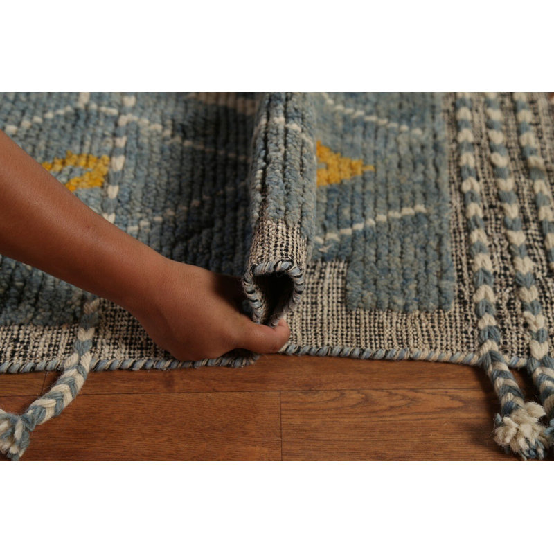 Tapis gris et bleu en laine de taille marocaine 12 x 16