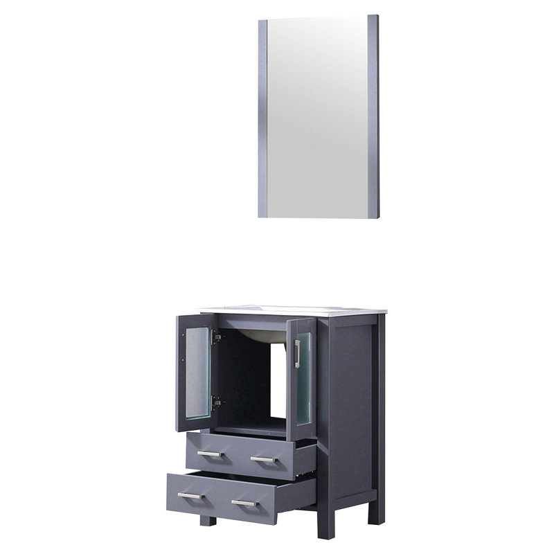 Dark Grey 24 In. Wide Bath Vanity Equipped With White Ceramic Top, 22 Standing Beveled Mirror, Soft - Shut Mechanism, And Stain Surface Wall