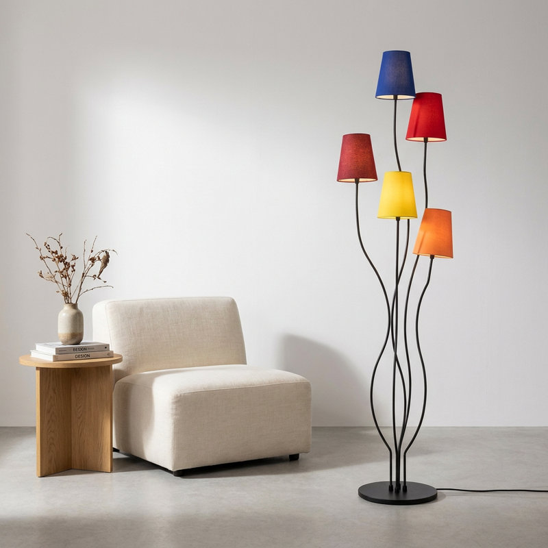 Five-Light Blossom Fabric Shade Floor Lamp