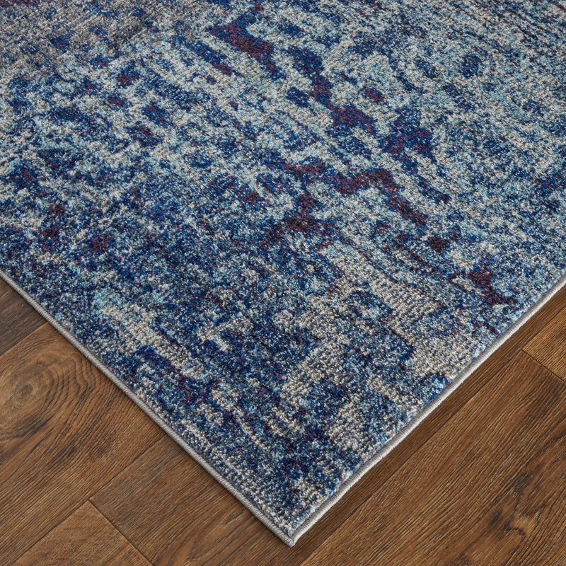 Tapis abstrait bleu / mauve Groh Paras, Rectangle de 10 pi x 14 pi