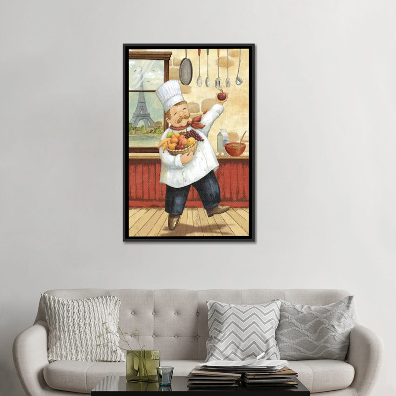 « happy chef i » par daphné brissonnet,, reproduction d’art sur toile, Toile avec cadre noir, Pas de tapis