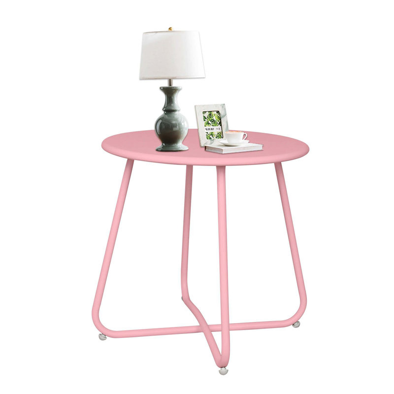 Pink Outdoor Iron Plate Table, Pink, 18.5" H x 18" W x 18" D