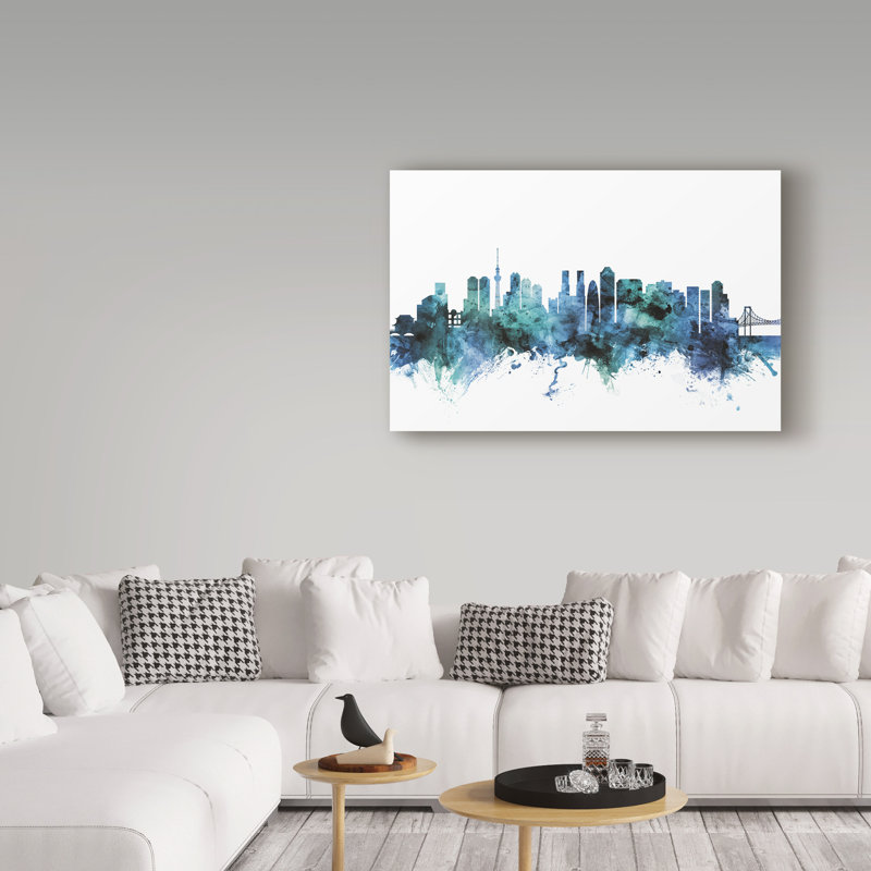 « tokyo japan blue blue horizon », reproduction d’impression sur toile tendue, H 12 po x l 19 po x P 2 po