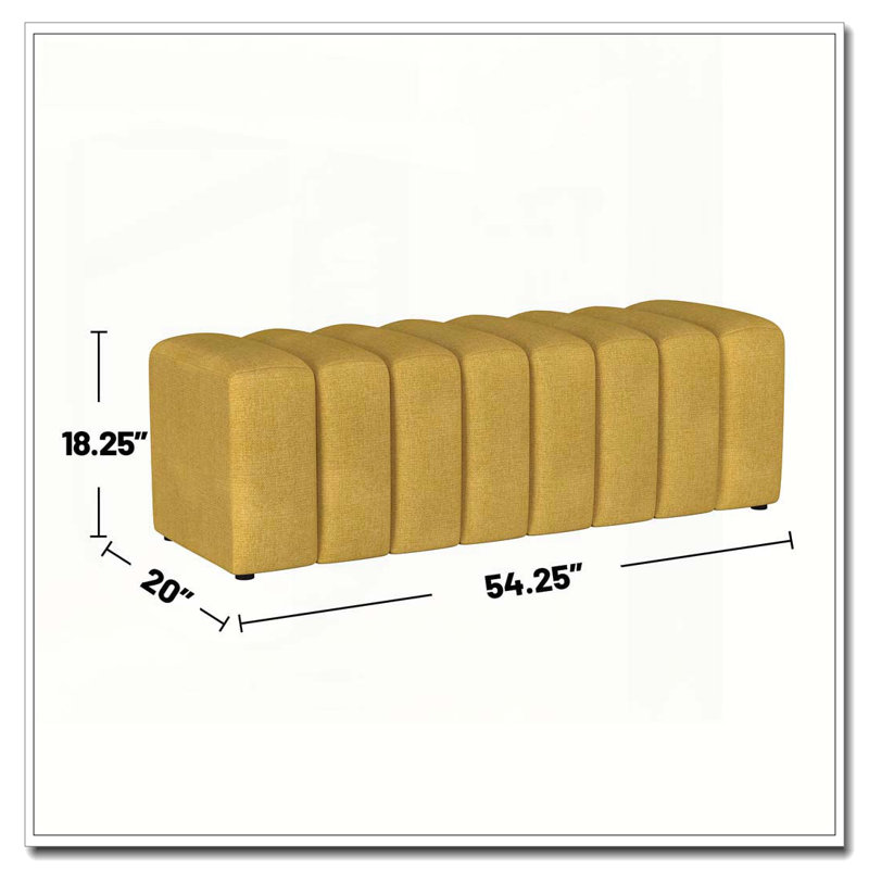Banc rembourré en tissu capitonné, jaune moutarde, Jaune moutarde