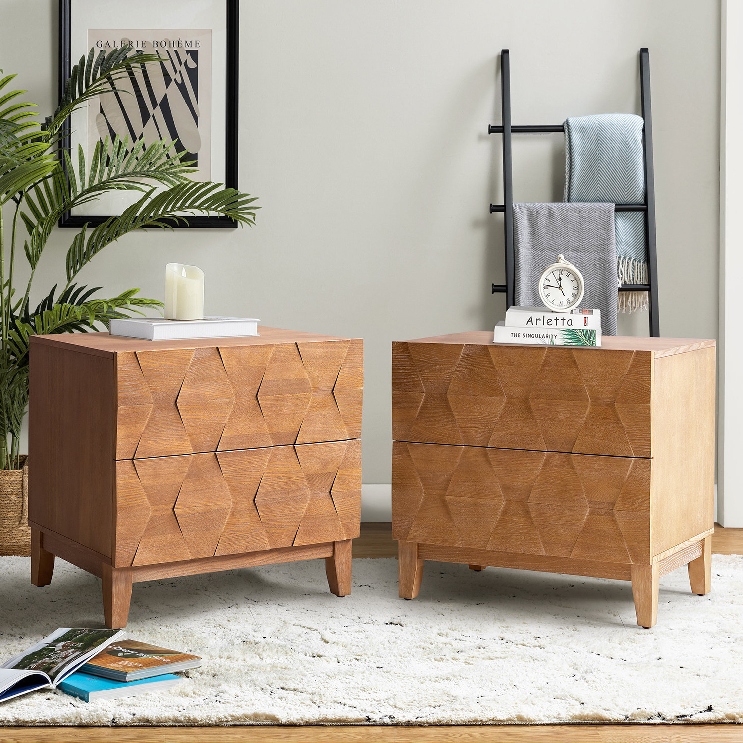 Kelly Clarkson Home Sara Midcentury Modern 26''W 2-Drawer Nightstand with Charging Station and Solid Wood Legs & Reviews | Wayfair