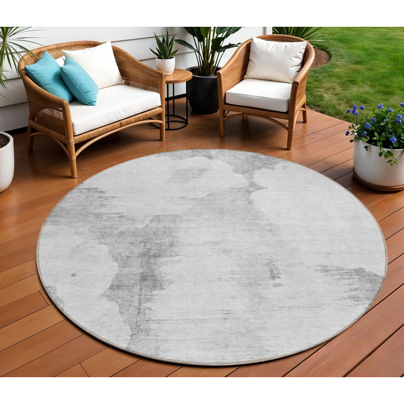Tapis d'intérieur rond lavable abstrait 8 pi gris et étain