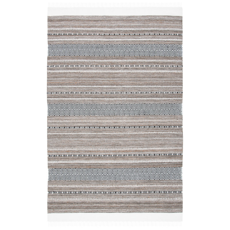 Tapis rayé kilim 101 noir / ivoire, Rectangle 5 pi x 8 pi