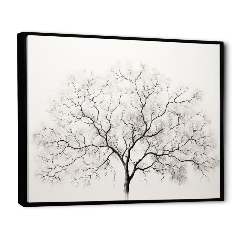 Érable blanc et gris minimalisme sur toile, Cadre flottant noir, H 16 po x l 32 po x P 1 po