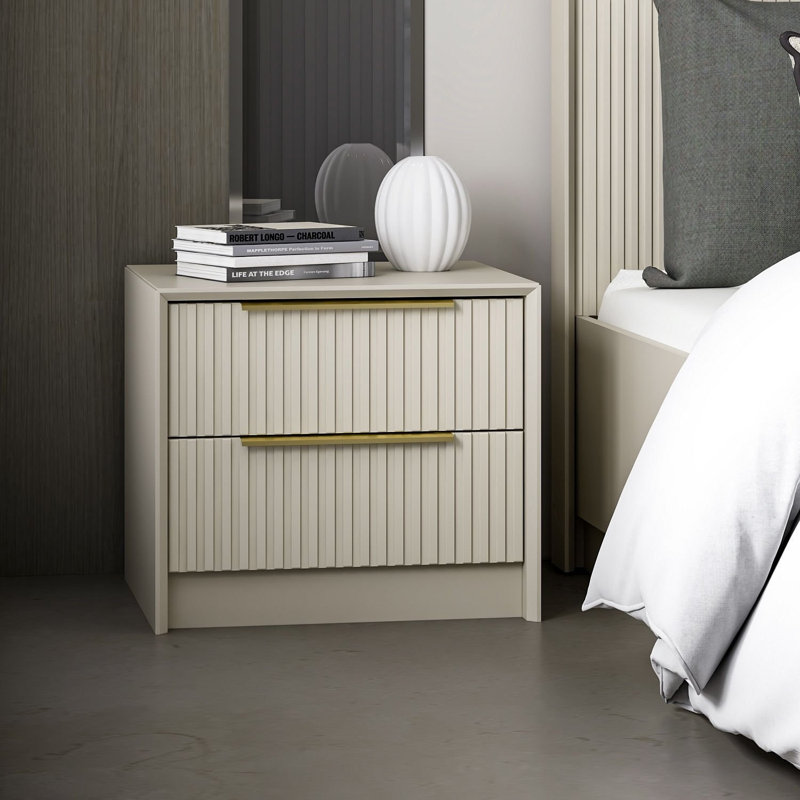 Wesa Modern Nightstand with Numerous Shelves, Stone Colour, 20.9 x 17.7 x 17.7 inches | 100% Melamine Coated Particle Board, Thickness: 0.7 inches | Stylish Geometric Design for Bedroom Storage & Organization