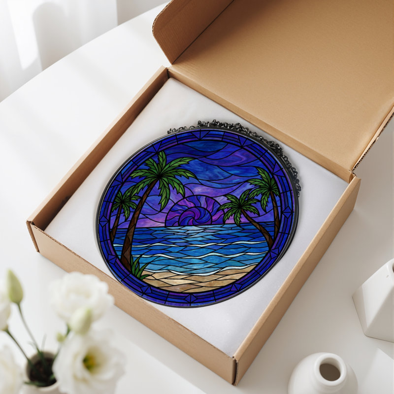 Panneau de vitrail de fenêtre 7,8 "H Sunset, 7.8" H x 7.8" W