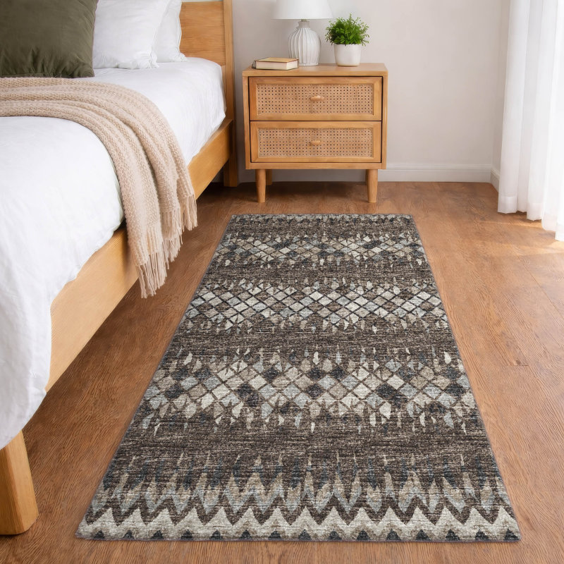 Premium Machine Washable Dream Shag Chevron Rug, 2'3" x 7'6" Runner, Brown