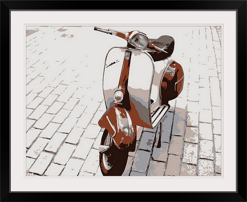 « Vespa Scooter » par Francy, art graphique, H 35 po x l 44 po x P 1 po, Cadre noir