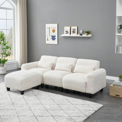 Modern Sofa The 84.6-Inch Teddy Fleece Creative Sofa Can Be Assembled Into A Two-Seater Sofa Plus A Single Couch With Three Waist Pillows To Perfectly Stretch Your Waist For Small Apartment Bedroom Spaces