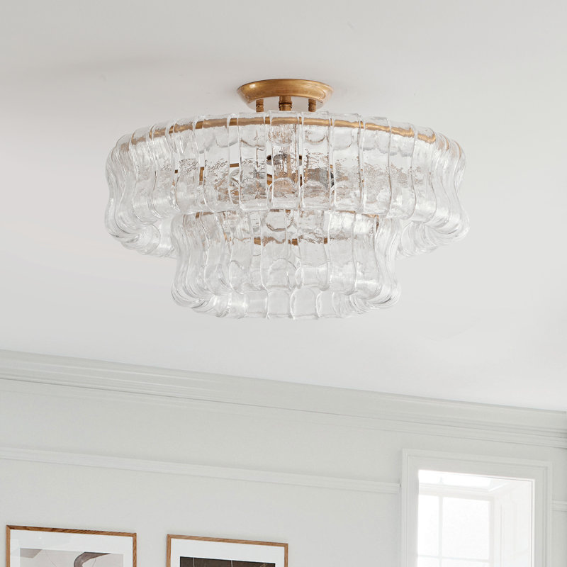 Jamie 6-Light 18" 2-Tier Clear Glass Round Flush Mount - Brushed Brass