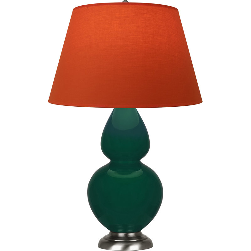 Lampe de table double gourde en céramique, Jungle glacé / argent antique, Tangerine / doublure taupe, Argent argent