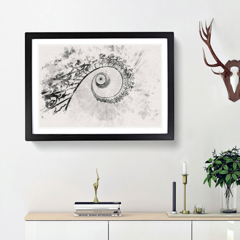 Spiral Staircase - Picture Frame Graphic Art Print, Black Framed, 62cm H x 87cm W x 2cm D