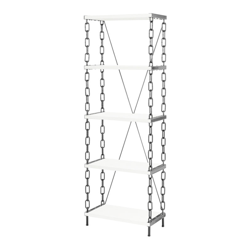Bibliothèque de style industriel noir / blanc avec 5 tablettes verticales en bois d'ingénierie pour bureau personnel