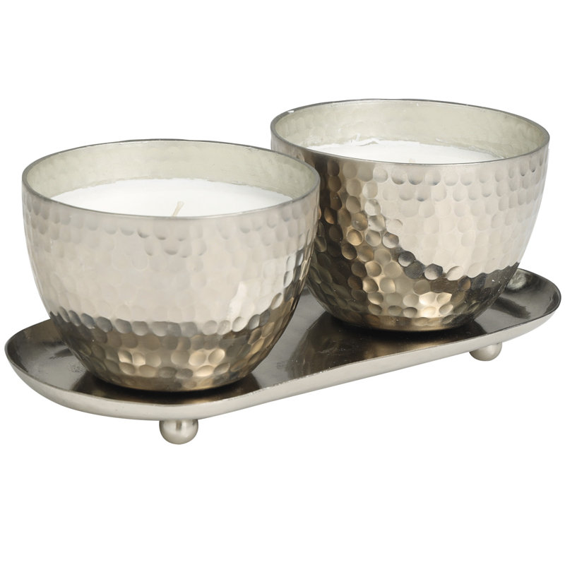 Metal Rose in Paradise Scented Grid Patterned 10 oz 1 Wick Decorative Candle with White Wax, Silver