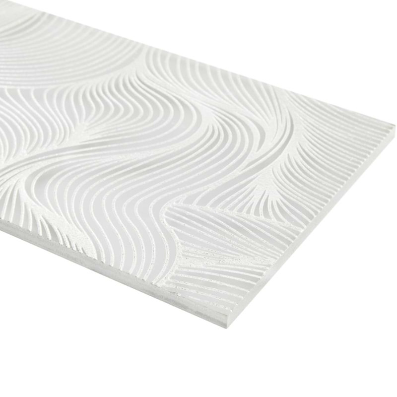 Sonya Waves 6x16 Frosted Glass Tile, Pearl White