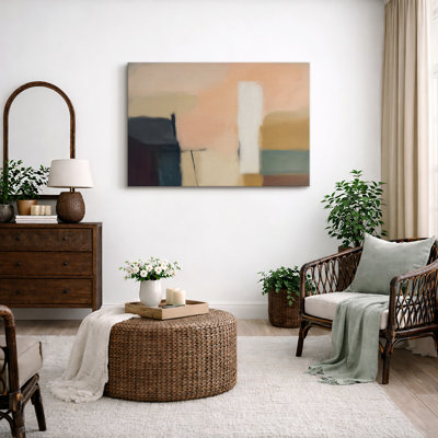 Warm Neutral Abstract Color Block Artwork, Living Room Pictures, Framed Canvas Giclee Print Wall Art