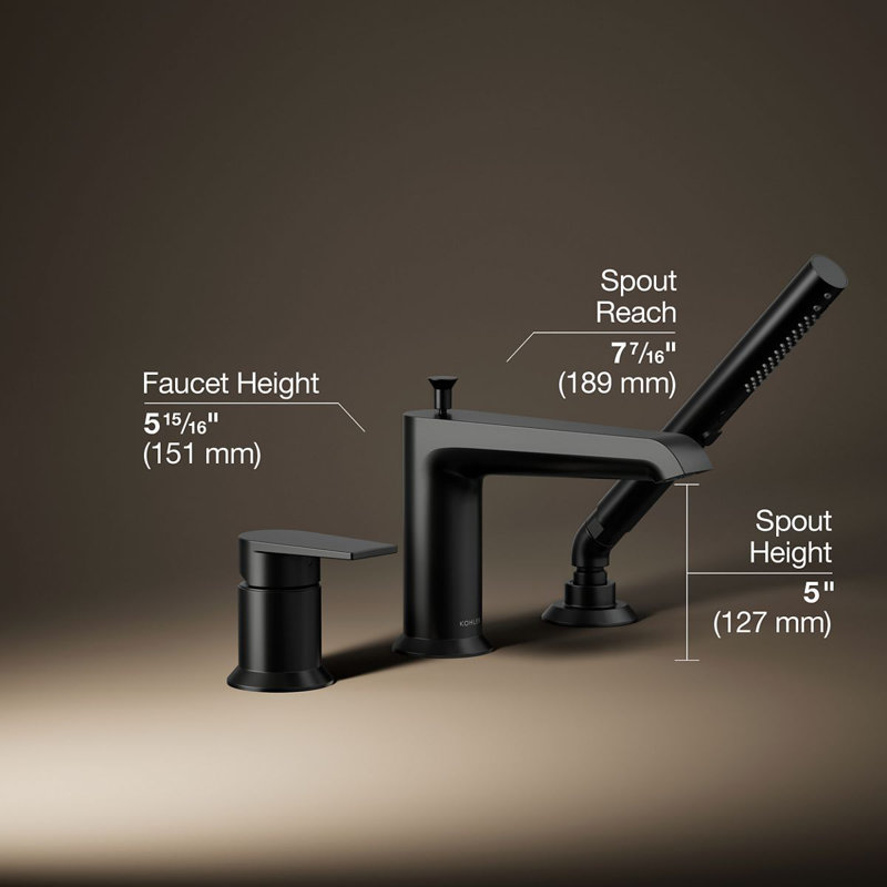 Hint Single-Handle Deck-Mount Bath Faucet With Handshower, Matte Black