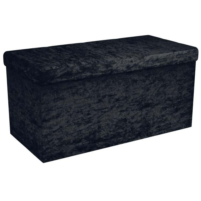 Quast 78cm Wide Velvet Rectangle Solid Colour Ottoman with Storage, Black