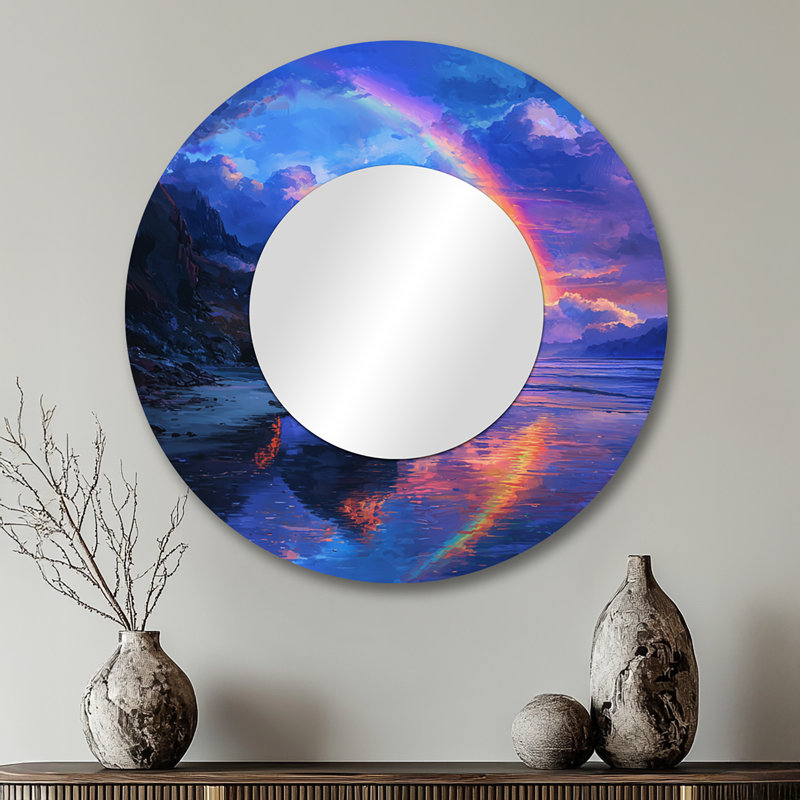 Arc-en-ciel dans la lagune tropicale - Art mural traditionnel - imprimé sur métal, 29 po x 29 po