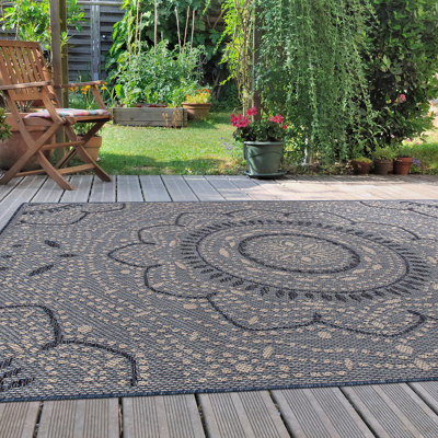 Medallion Oriental Blue/Gray/Ivory Indoor & Outdoor Area Rug