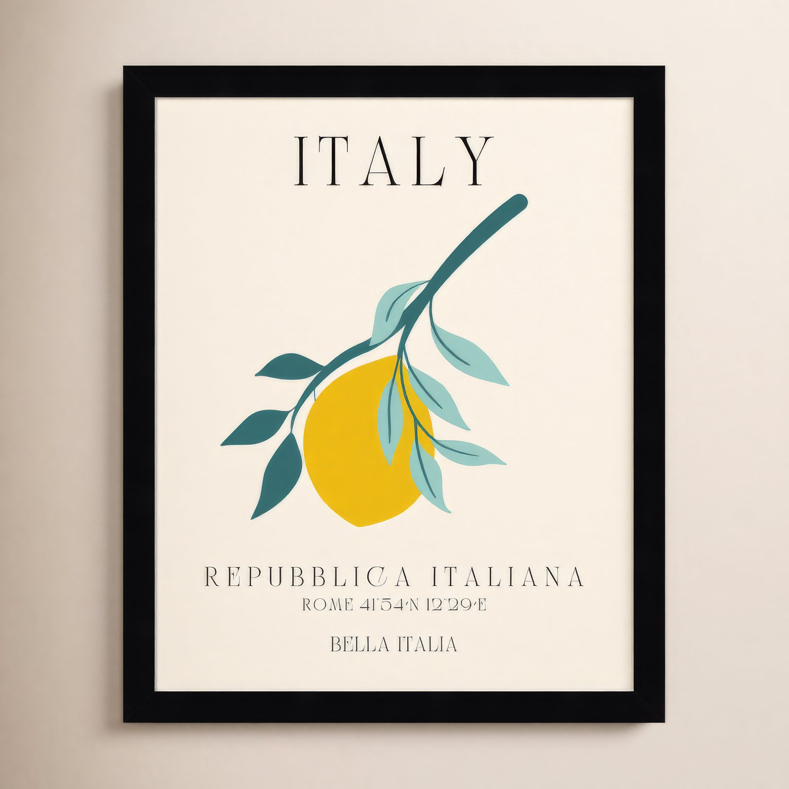 Italy Travel Poster Bella Italia by Chayan Lewis, Black Framed, 14" W x 17" H x 1" D