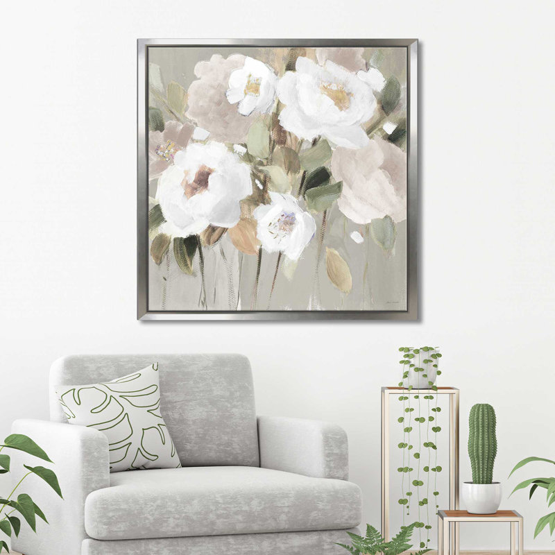 Promise of Giverny Neutral II par Lanie Loreth - Peinture, Cadre flottant argent, H 31,5 po x l 31,5 po x P 2 po