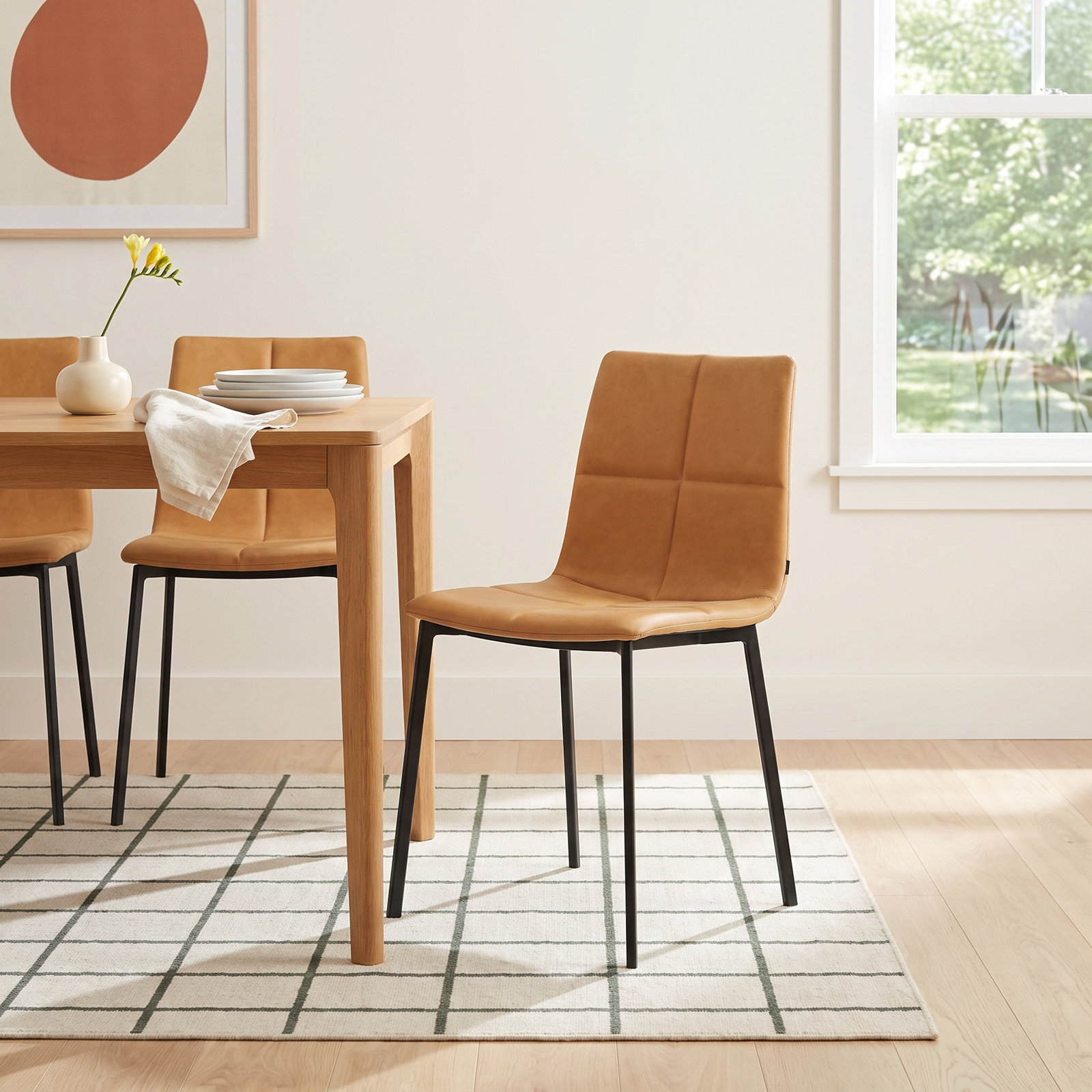 Between Us Genuine Leather Side Chair, Camel Genuine Leather
