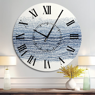Horloge murale en métal, motif d'algues bleues et beiges, style côtier, imprimée sur métal