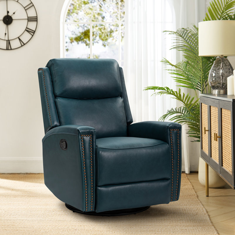 Fauteuil inclinable manuel pivotant en cuir véritable Chikako, Cuir véritable turquoise