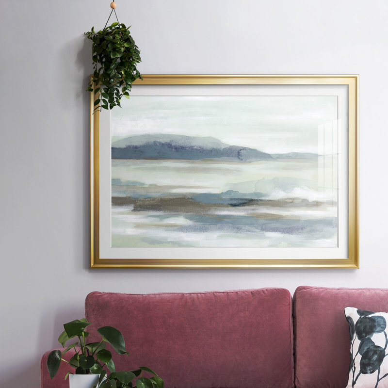 Soft Shores II - encadré avec cadre biseauté et verre, Or, H 30 po x l 44 po x P 1,5 po