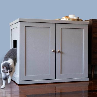 The Refined Litter Box - Wood Cat Litter Box Enclosure Cabinet with Drawer, Modern Style, Smoke, X-Large