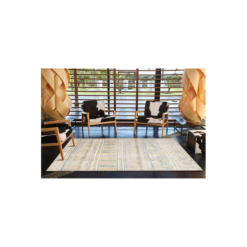 Tapis crème lavable à la machine à motifs géométriques crème, Tapis de couloir 3 pi 3 po x 6 pi 7 po inclus