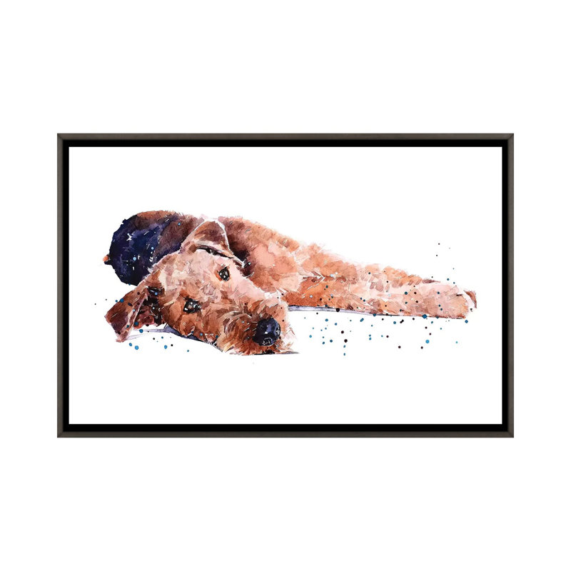 " Airedale I " by EdsWatercolours, No Mat, 18" H x 26" W x 1.5" D, Dark Rustic Wood Framed Canvas