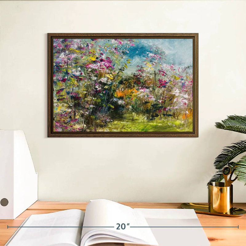 Abstrait fleur sauvage, 13 po x 9 po, Cadre flottant noyer