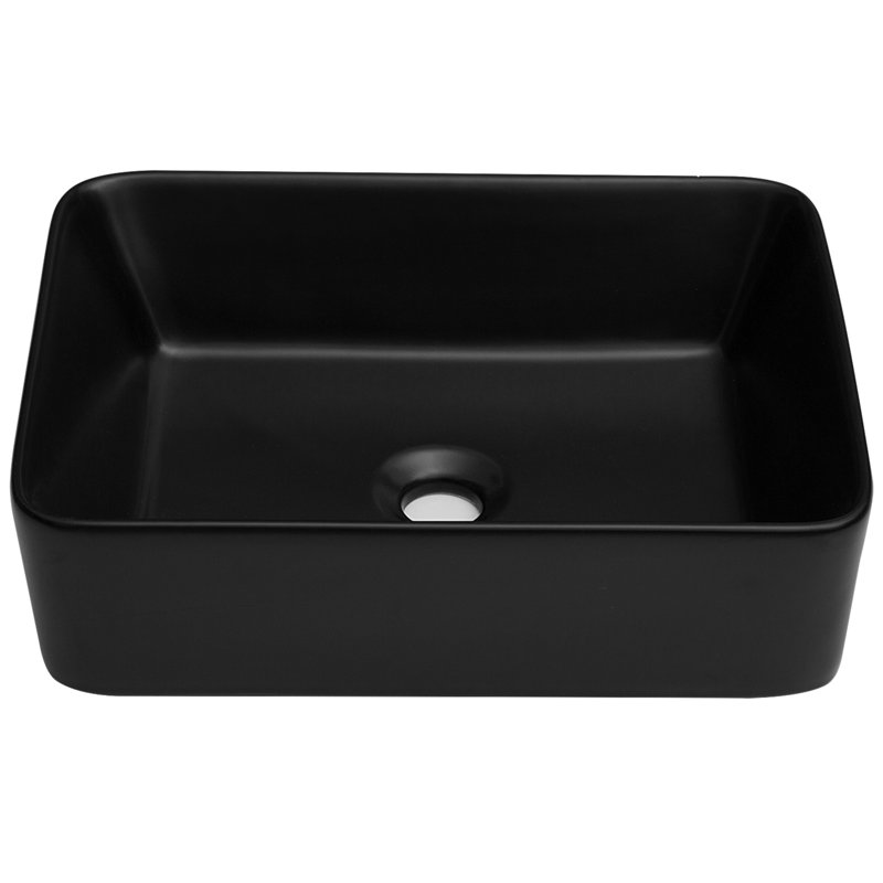 Lavabo de salle de bain vasque rectangulaire en céramique noire 19 po x 15 po