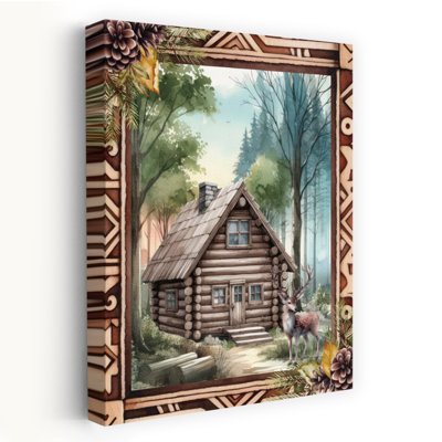 Woodland Retreat Cabin Abstract Contemporary Deer Forest Landscape Art