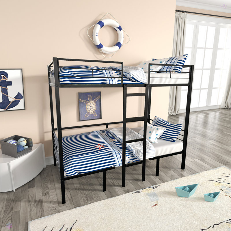 Lit mezzanine simple avec ensemble de table transformable en lit simple au-dessus d'un lit simple, Double