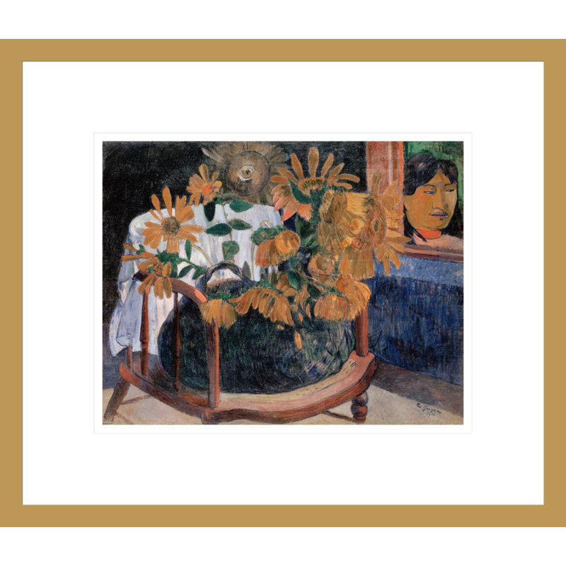 «Still Life with Sunflowers on a Fauteuil» par Paul Gauguin - Reproduction giclée encadrée, H 13,75 po x l 15,93 po