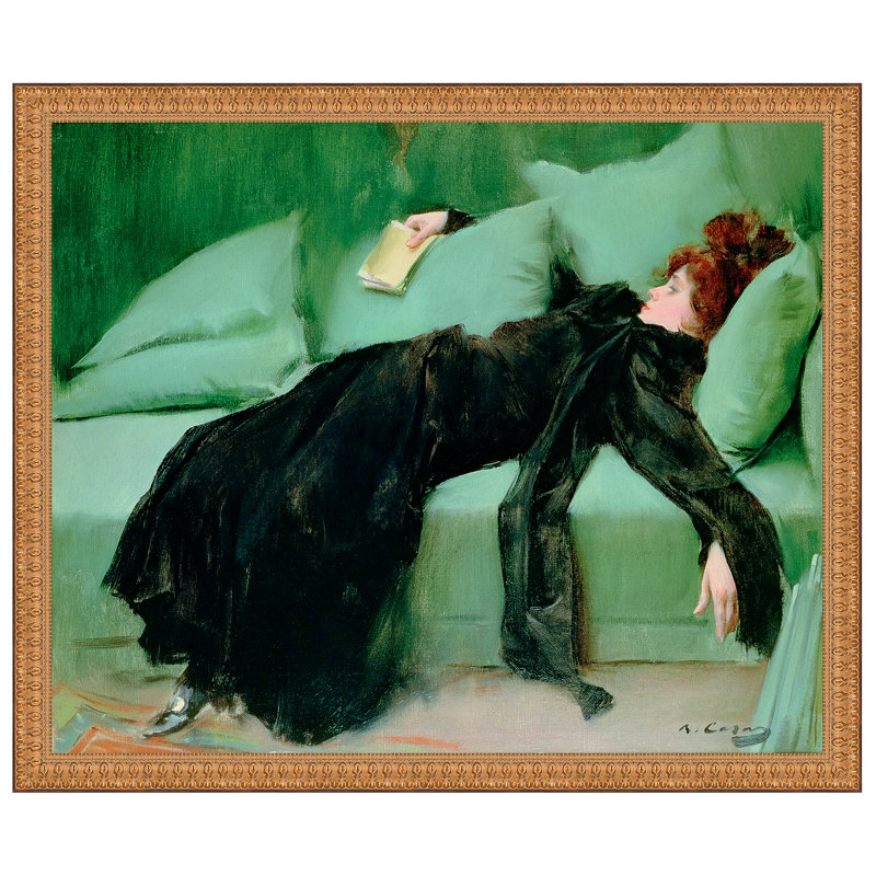 Large Victorian Green and Gold Canvas Print with Ornate Frame