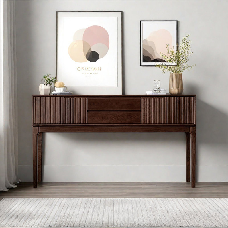 Console rétro avec 2 tiroirs, 2 armoires, H 35,43 po x l 62,99 po x P 13,78 po
