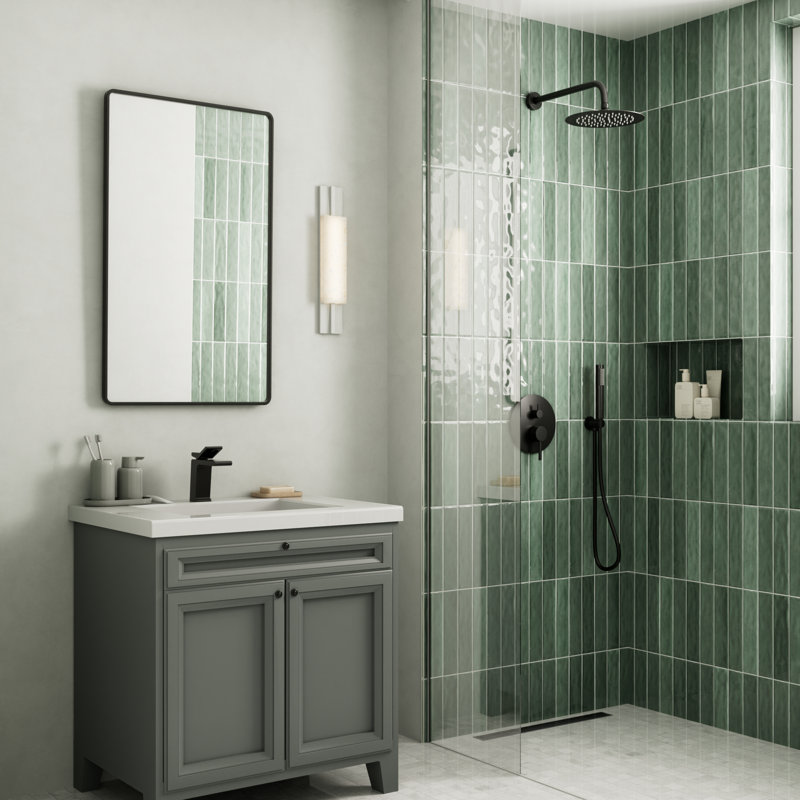Crozet Pressure Balance Shower System with 10-Inch Round Rain Shower Head and Hand Shower (Valve Included), Matte Black
