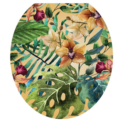 Décalcomanie de siège de toilette Tropical Flower Forest - Couvercle de vinyle statique