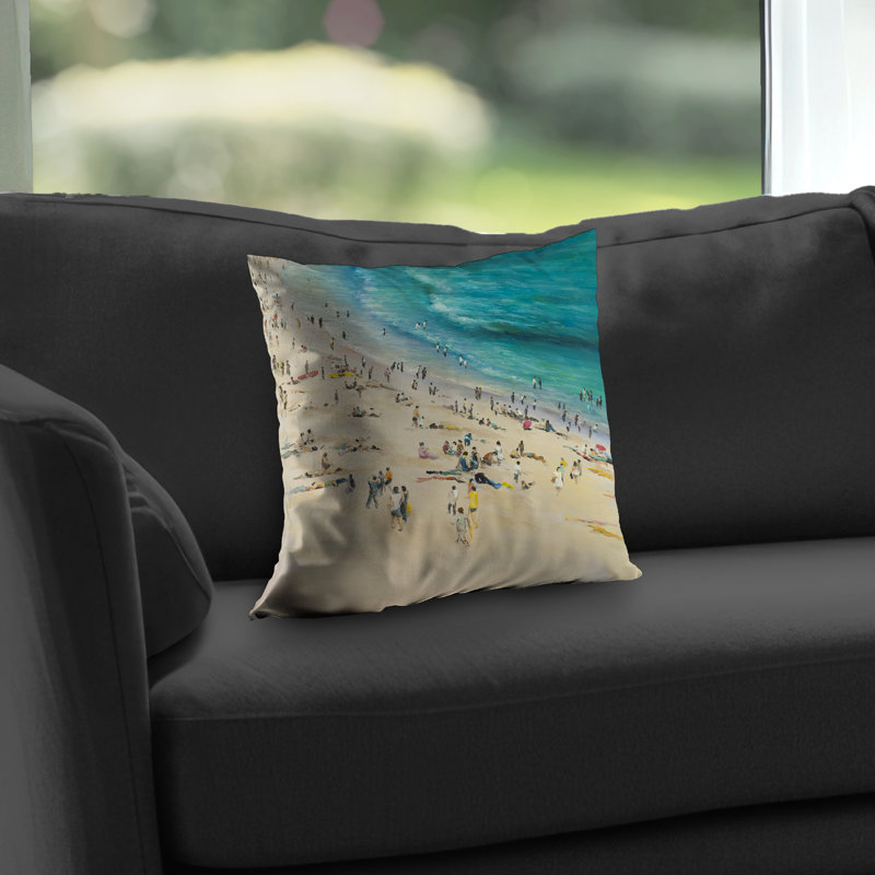 Summer Crowd at the Beach - Sea Beige Poly Twill Throw