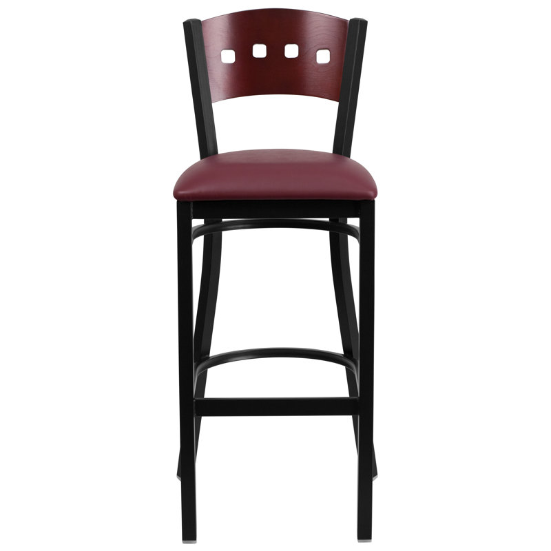 Tabouret de bar en métal à dossier carré 4 pièces Prompton Hercules Series, Bourgogne, 1