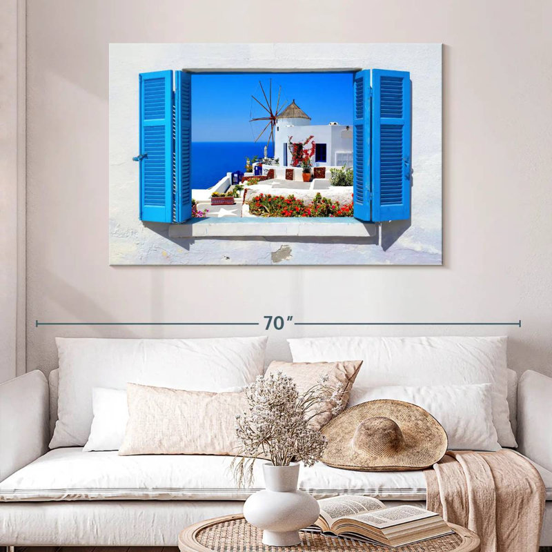 Ravi Oia Windmill Window View, 32" H x 48" W